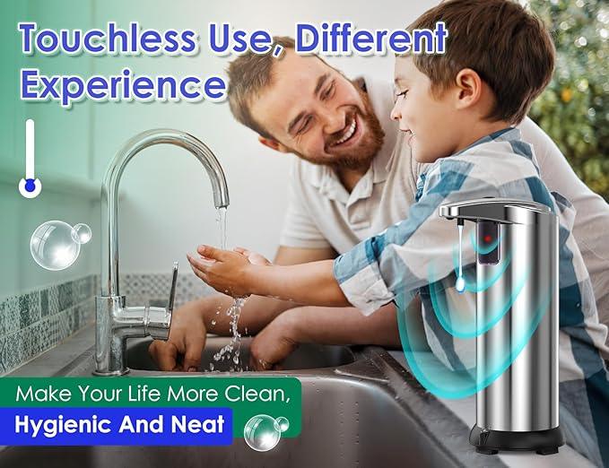 Soap Dispenser, Touchless Automatic Soap Dispenser, Infrared Motion Sensor Stainless Steel Hands Free Soap Pump with Waterproof Base for Bathroom and Kitchen - ModernBath