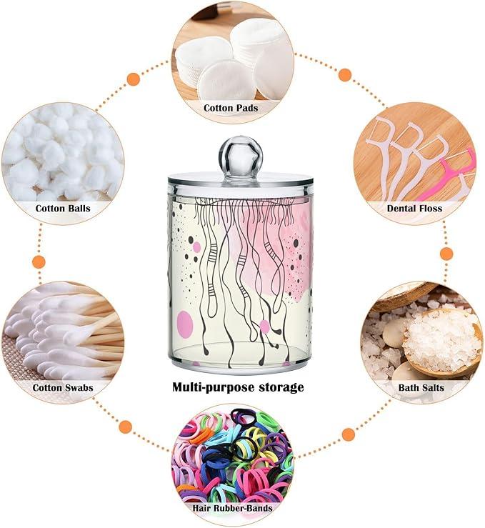 Tatenale Qtip Holder Bathroom Set Q tip Cotton Ball Swab Pad Dispenser Container Organizer Plastic Jars with Lids Storage 2Pack Ocean Jellyfish Beige - ModernBath