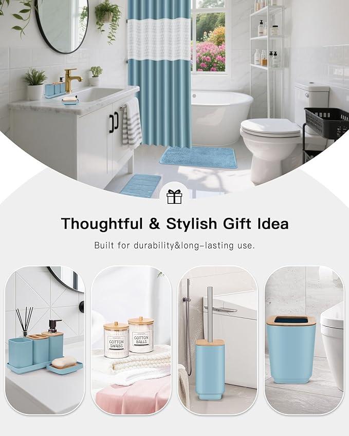Bathroom Accessories Set,Blue Bathroom Set,24 Pieces Bathroom Accessory Set with Shower Curtain,Trash Can for Bathroom Accessories Décor and Home Gifts - ModernBath