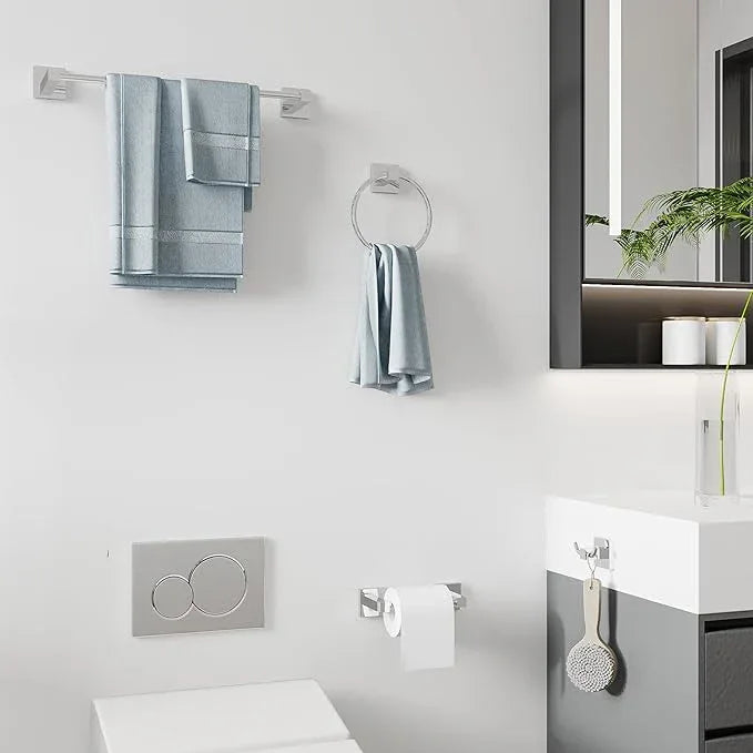 Ruacq Chrome 4pcs Bathroom Hardware Set-Toilet Paper Holder-Towel Ring -Towel Hooks for bathrooms-18 Inch Towel Bar Stainless Steel Wall Mounted, Bathroom Accessories Set - ModernBath