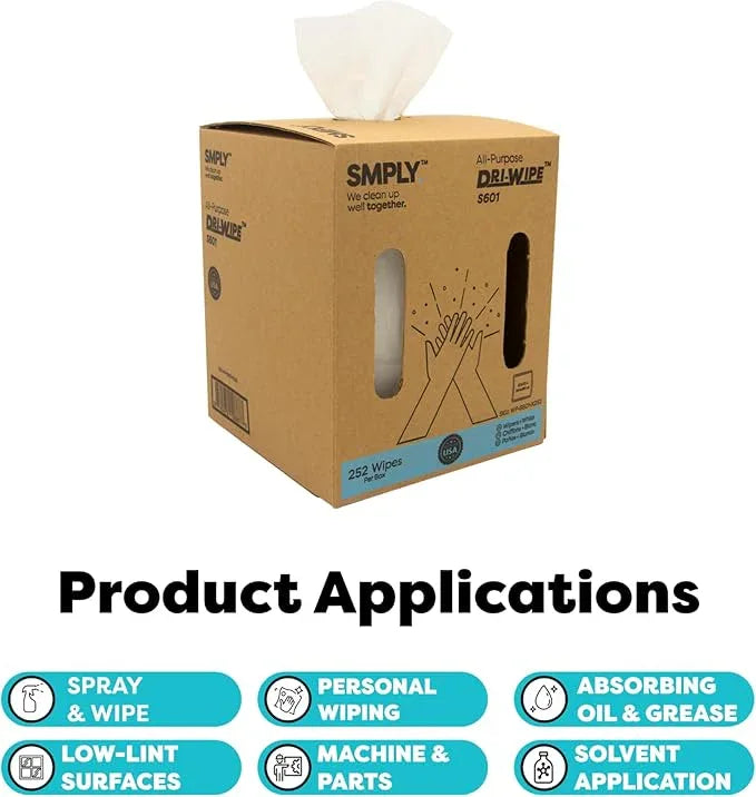 Dri-Wipe S601 by SMPLY Brands – All-Purpose Disposable Cleaning Wipes, 252 Wipes, Strong Alternative to Shop Towels & Paper Towels, 10" x 15" Center-Pull Sheets - ModernBath