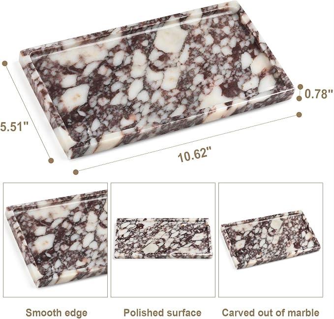 Natural Marble Vanity Tray - Moujings Genuine Marble Perfume Tray for Bathroom Decor, Stone Bathroom Vanity Organizer Tray for Kitchen Counter, Candles, Jewelry, Coffee, Makeup, Key - ModernBath
