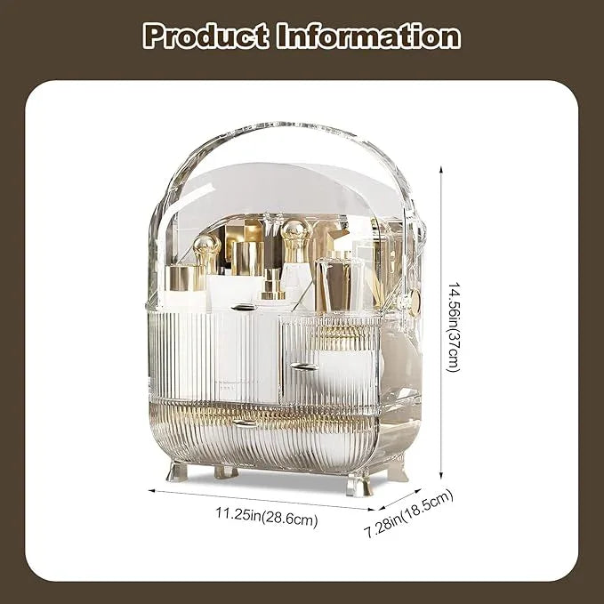Ergocar Multi-Function Make Up Case Dustproof Cosmetic Storage Box,Cosmetics Skin Care Products Portable Retro Series Case - High Translucent White - ModernBath