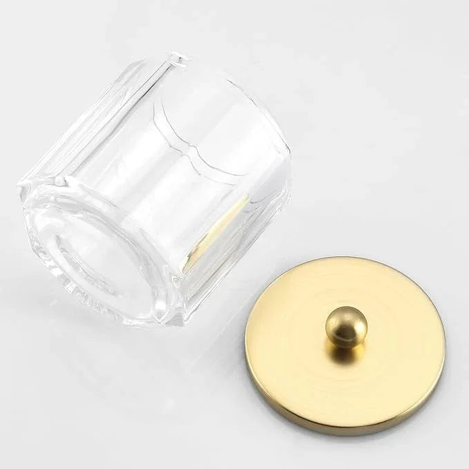 Indecor Home Clear Transparent Apothecary Octagional Shaped Glass Canister Jar With Gold Metal Lid Cover for Bathroom Organization, Cotton Balls, Q Tips, and Small Accessories, Bathroom Storage - ModernBath