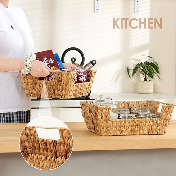 Wicker Baskets 2 Pack, Water Hyacinth Wicker Storage Basket with Handles, Pantry Baskets Organization and Storage, Handmade Large Wickers Baskets for Organizing, Natural - ModernBath