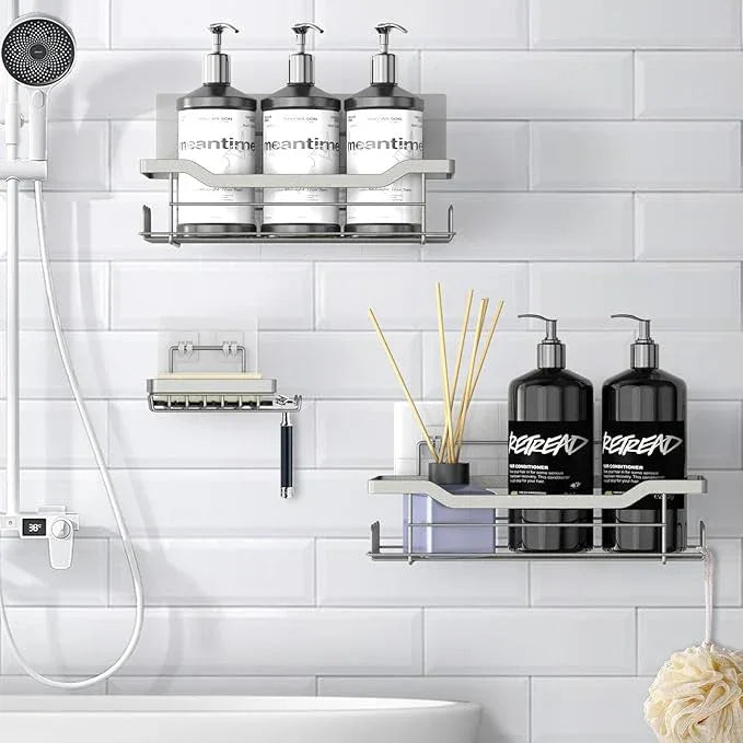 BATHDESIGN Shower Caddy Shelves Organizer Rack, 3 Pack Shower Caddy with Soap Holder, No Drilling Wall Mounted Self Adhesive Shower Shelves for Inside Shower, Paint Nickel - ModernBath