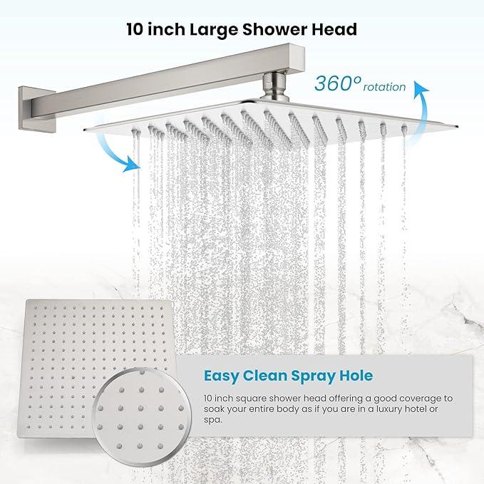 gotonovo Rainfall Shower Faucet Set System Shower Trim Kit with 10 Inch Rain Shower Head Bathroom Mixer Shower Complete Combo Single Handle Wall Mounted Female Thread Rough-in Valve Brushed Nickel - ModernBath