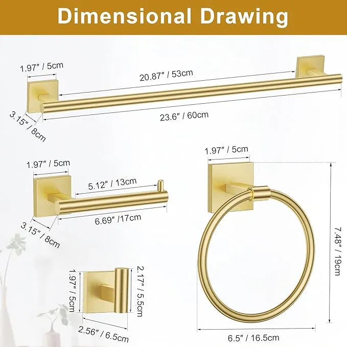 Brushed Gold Toilet Paper Holder Towel Bar Set, 5 Pieces Bathroom Hardware Accessories Set, 23.6 Inch Stainless Steel Towel Racks for Bathroom Wall Mounted - ModernBath