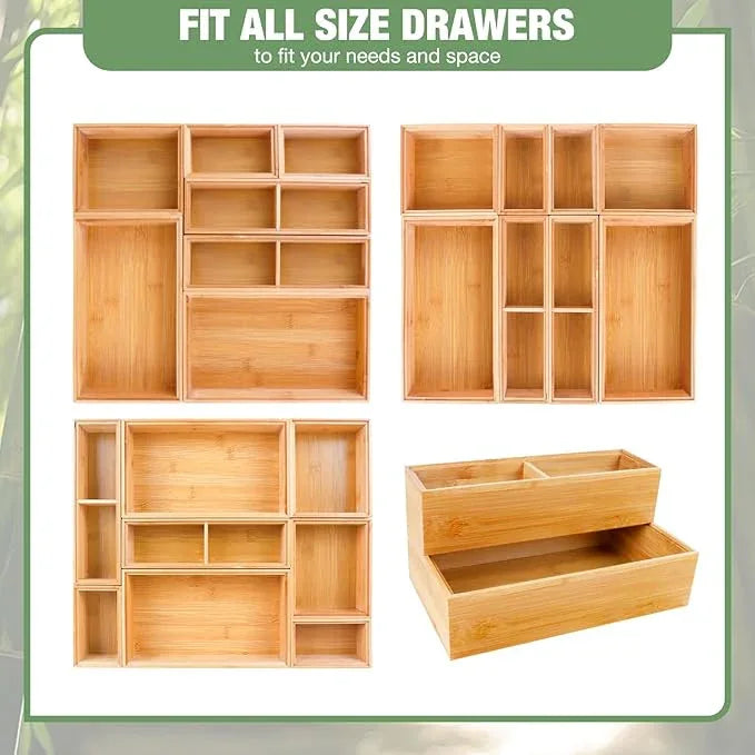 Bamboo Drawer Organizer Set, 8 PCS Multi-Use Wood Drawer Storage Boxes, Junk Drawer Organizer Divider Bins for Kitchen, Bathroom, Office Desk, Makeup, Jewelry, Utensils - ModernBath
