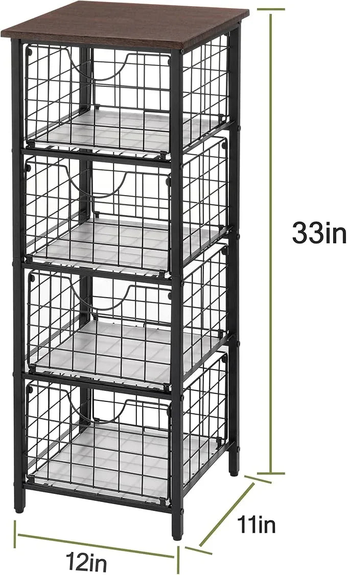 5-Tier FreeStanding Storage Shelves with 4 Pull-Out Baskets,Bathroom Organizer Shelves Unit with WoodTop,Fruit Basket for Kitchen,Storage Tower Organizer Basket Cart for Bathroom，Black - ModernBath
