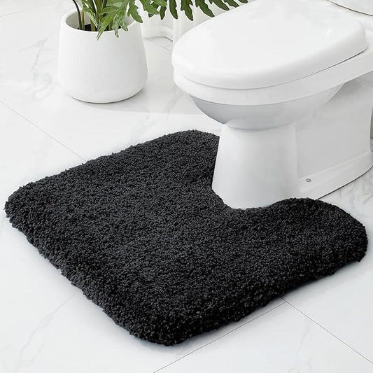 Ruggnovea Toilet Rugs U-Shaped Mat 24x22, Contour Bathroom Mat - Ultra Soft & Absorbent Microfiber, Quick-Dry, Machine Washable with High Density Foam Latex Non Slip Backing, Black - ModernBath