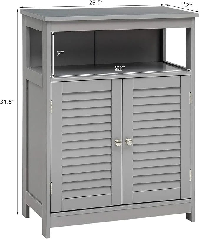 Tangkula Bathroom Floor Cabinet, Wooden Freestanding Storage Cabinet with Double Shutter Door & Adjustable Shelf, Storage Cabinet for Bathroom Living Room (Grey) - ModernBath