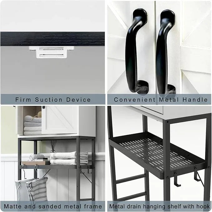 Over The Toilet Storage Cabinet, Bathroom Above Toilet Cabinet Organizer with Doors and Adjustable Shelves, Bathroom Shelf Organizer with Anti-Tip Device & Drain Rack, White - ModernBath
