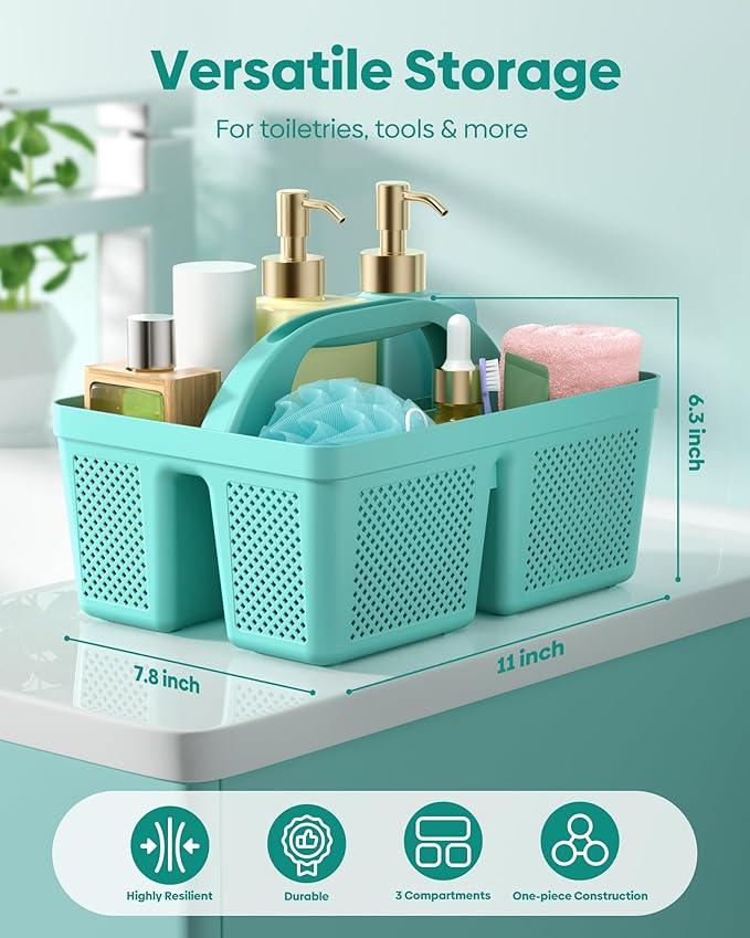 MLIKLU 4 Pack Portable Shower Caddy, Integrated Handle, Reinforced Plastic, Quick-Dry Ventilation Holes, Multi-purpose Storage Basket for Home, Dorm and Bathroom, Kitchen, Under Sink Storage, Cyan - ModernBath