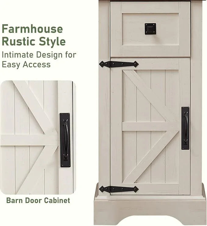 OKD Bathroom Storage Cabinet, Farmhouse Storage Cabinet with Adjustable Shelves & Drawer, Tall Linen Tower for Bathroom, Living Room, Rustic Oak with Antique White - ModernBath