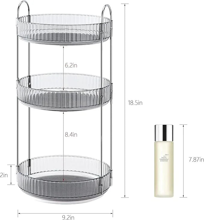 INVSSENE 360° Rotating Makeup Organizer, Bathroom Make Up Spinning Holder Rack, Large Capacity Cosmetics Storage Vanity Shelf Countertop, Fits Cosmetics, Perfume, Skincare, Lipsticks(3 Tiers, Gray) - ModernBath
