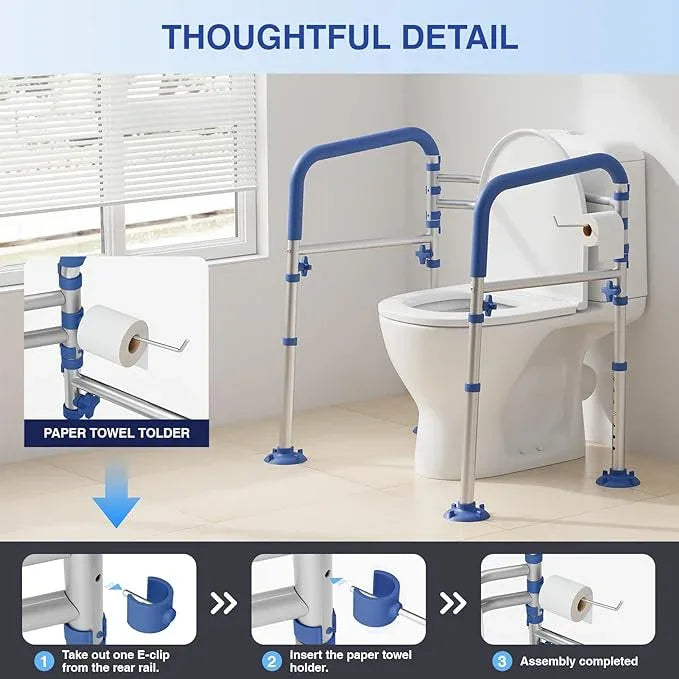 Loyoda Foldable Toilet Safety Rails for Seniors - Adjustable Toilet Safety Frame & Toilet Handles for Elderly & Disabled, Fits Most Toilets, 350lb Capacity, Blue - ModernBath