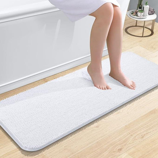 OLANLY Bathroom Rugs 47x17, Extra Soft Absorbent Chenille Bath Rugs, Rubber Backing Quick Dry, Machine Washable Bath Mats for Bathroom Floor, Tub and Shower, Home Decor Accessories, White - ModernBath