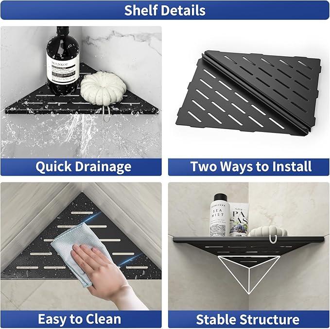 Corner Shower Shelf 10" Matte Black 304 Stainless Steel Slot Design Recessed Corner Shelves, Grout in Bathroom Shower Shelf for Tiled Wall, 2 Pack - ModernBath
