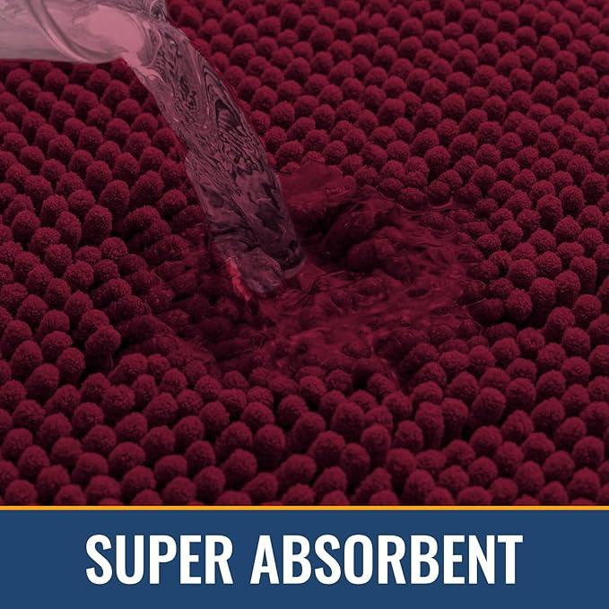 Arotive Bathroom Toilet Rugs U Shaped 24x20, Extra Soft Absorbent Shaggy Chenille Contour Bath Rugs for Toilet, Machine Washable Non-Slip Contoured Bath Mats, Burgundy - ModernBath