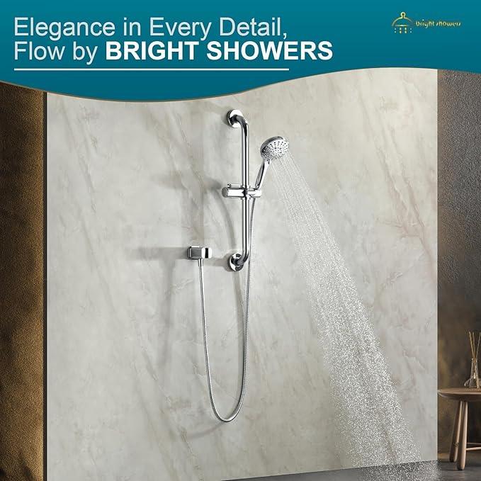 BRIGHT SHOWERS Wall Supply Elbow with Shower Head Bracket for Handheld Shower Head, Brass Core Wall Mounted Water Outlet, G1/2 Connector, Chrome - ModernBath