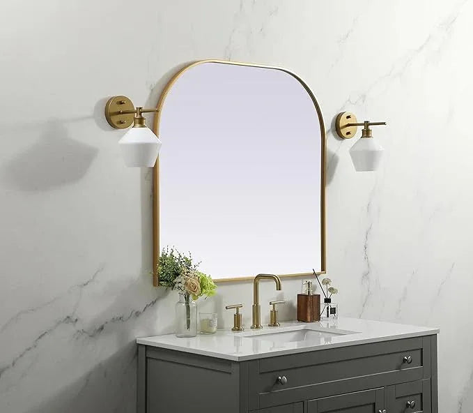 Illuminate, Metal Frame Arch Mirror 36X34 Inch in, Modern, Brass - ModernBath