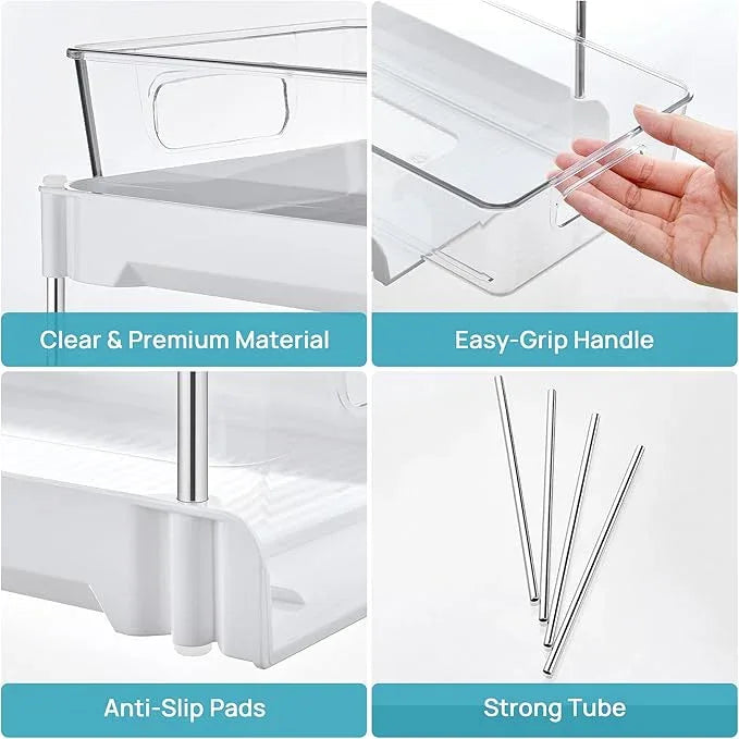 Vtopmart 2 Pack Bathroom Organizer, 2 Tier White Under Sink Organizers Vanity Countertop Storage Container,Cabinet Drawers Bins, Pull-Out Organization with Track for Pantry, Kitchen - ModernBath