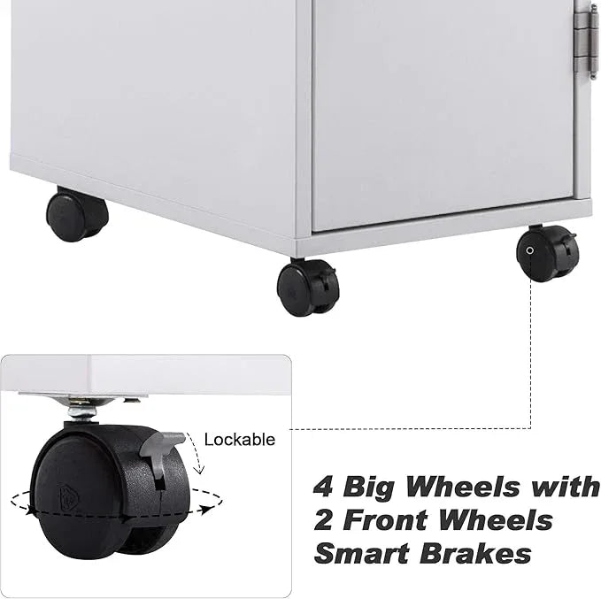 BarberPub Beauty Salon Trolley Storage Cart Hair Dryer Holder Stylist Equipment with Lockable Rolling Wheels, Drawer (White) - ModernBath