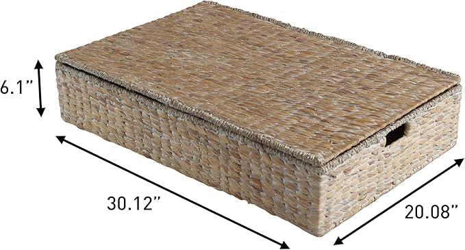 happimess BSK2015D-SET2 Holden 30" Classic Costal Hand-Woven Hyacinth Wicker Under Bed Storage Basket with for Storage and Decoration in Bathroom, Bedroom, Closet, Entryway, White Wash (Set of 2) - ModernBath