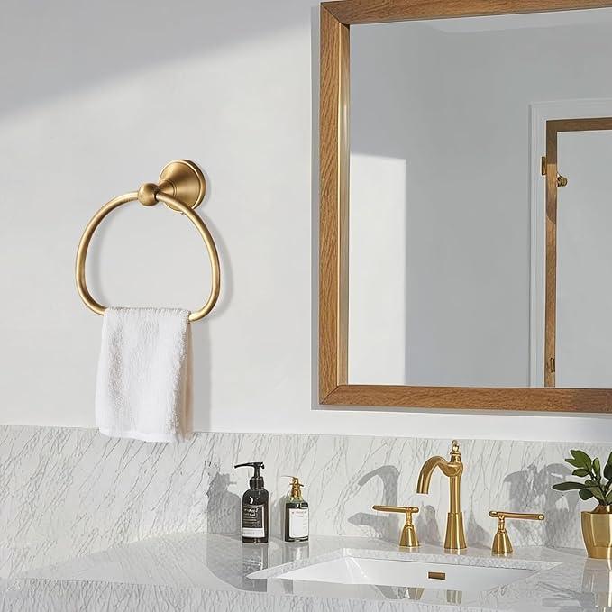 Brass Toilet Paper Holder Towel Ring, Antique Brass Towel Holder Toilet Paper Roll Holder, Rustic Towel Rack Bathroom Accessories Set Hardware 2 Pieces Farmhouse Wall Mounted - ModernBath