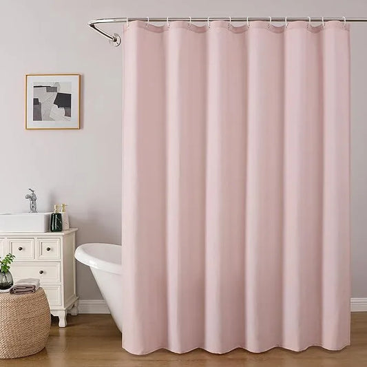 OVZME Zora 96 Inch Shower Curtain Set with 12 Plastic Hooks, Plain Fabric Shower Curtain for Bathroom - Extra Long Shower Curtain, Water Resistance, Machine Washable Soft Cloth, 72WX96L, Blush Pink - ModernBath