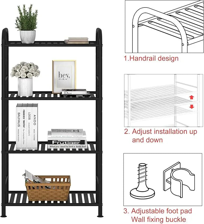 JSB 4-Tier Adjustable Shelving Unit, Heavy Duty Storage Rack Organizer Metal Corner Shelf for Kitchen Living Room Laundry Pantry Bathroom (Black, 4 Tier)… - ModernBath