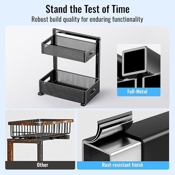 Under Sink Organizer, Silk-Smooth Metal Sliding Drawer Organizers and Storage Rack, Pull Out Cabinet Shelf for Kitchen, Bathroom, Pantry, Cabinet, Closet - ModernBath