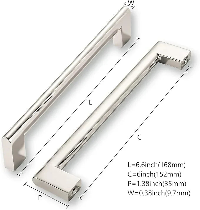 khtumeware 6 Inch Hole Center 10 Pack Polished Nickel Cabinet Pulls Heavy Duty Solid Kitchen Drawer Handle, Hardware for Bathroom, Drawer, Cabinet, Door Cabinet - ModernBath