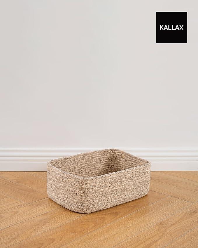 Small Woven Basket, 13.5 x 9.5 x 5 Inches, Storage Basket for Organizing, Cute Small Rope Shelf Closet Cube Storage Bins Baskets for Shelves, Dog Toy Gift Baskets Empty, 3 Packs, Mixed Brown - ModernBath