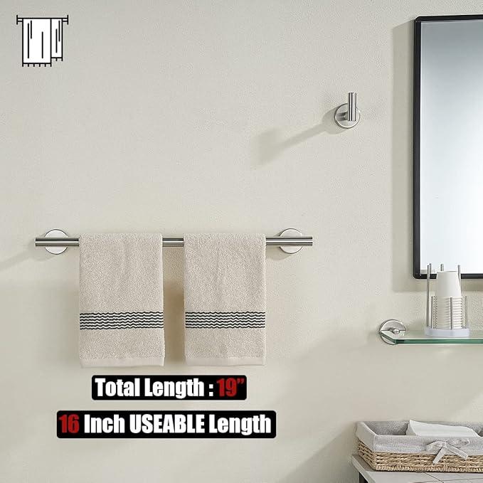 JQK Towel Bar Brushed Steel, 19 Inch 304 Stainless Steel Thicken 0.8mm Towel Rack Bathroom, Towel Holder Wall Mount, Useable Length 16 Inch TB110L16-BN - ModernBath