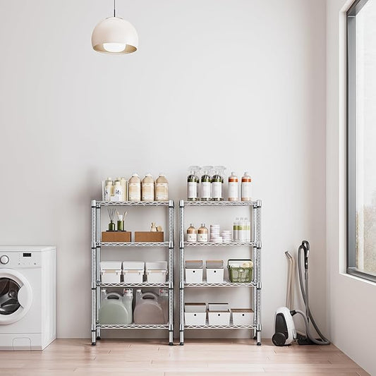 M MZG 1000 lbs 4 Tier Shelf Metal Storage Shelves Wire Rack Closet Organizers for Garage Kitchen Bathroom Laundry Chrome 11.8" D x 25.6" W x 45.5" H