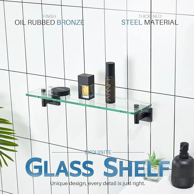 KOKOSIRI Wall Shelves Bathroom Hardware Glass Floating Shelf 20-Inch for Bedroom, Living Room, Kitchen, Hanging Rack Oil Rubbed Bronze B1105ORB-L20 - ModernBath