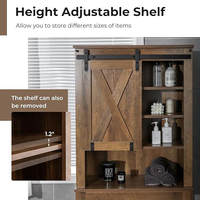 LOKO 4-Tier Over The Toilet Storage Cabinet, Bathroom Toilet Rack with 3-Position Adjustable Shelves, Freestanding Above Toilet Organizer with Anti-Toppling Devices & Non-Slip Foot Pads, Brown - ModernBath