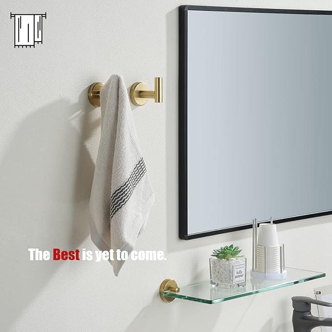 JQK Bathroom Towel Hook Brushed Gold, Brass Coat Robe Clothes Hook for Bathroom Kitchen Garage Wall Mounted (Pack of 2), SUS 304 Stainless Steel 0.8mm, TH100-BG-P2 - ModernBath