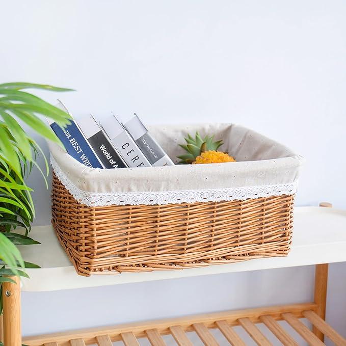 Natural Wicker Storage Rectangular Basket Hand Woven Storage Basket - ModernBath