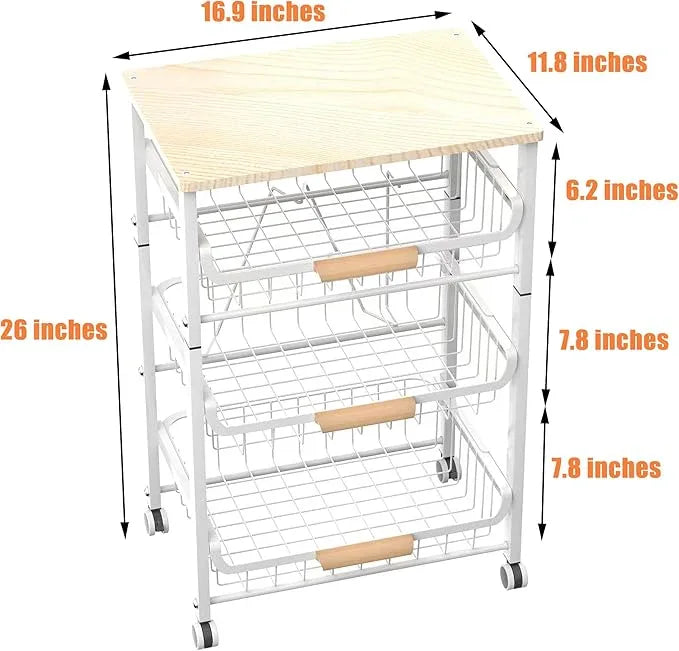 4-Layer Fruit Basket Kitchen Food Storage Organizer and Storage Rack, Stackable Storage cart with Desktop, Pull-Out Hollow Metal Storage Basket, liding Out Storage,White - ModernBath