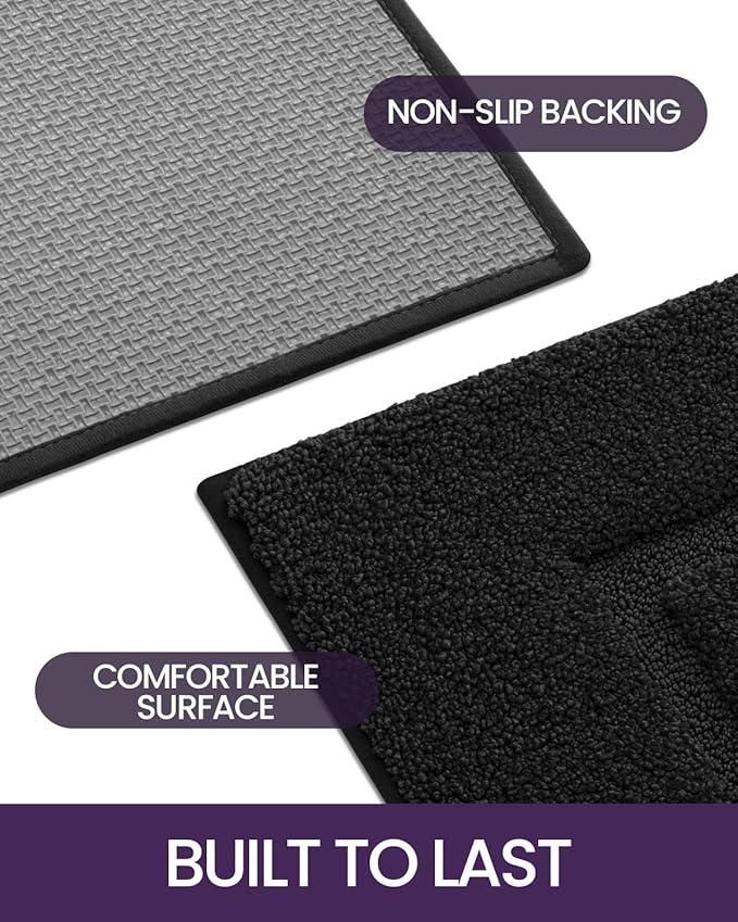 DEXI Bathroom Rugs 24x16, Washable Non Slip Bath Mat for Shower Floor, Absorbent Quick Dry Bathmat with Rubber Backing, Ultra Soft Plush Carpet for Tub, Black - ModernBath