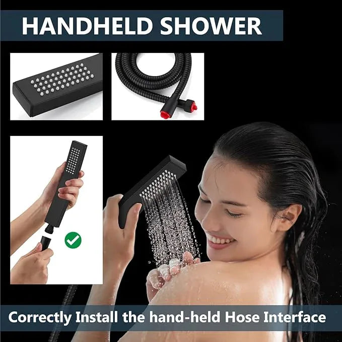 Aolemi Shower Faucet Set Rain Shower System with Handheld Spray Bathroom Shower Combo Rough-in Valve and Shower Trim Kit Included Matte Black 8 Inch Wall Mount Shower Head - ModernBath
