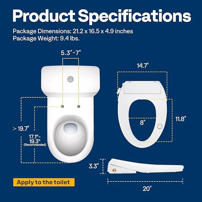 VIVOHOME Smart Heated Bidet Toilet Seat with Remote Control, Self-Cleaning Dual Nozzles for Rear and Front Cleansing, Adjustable Temperature Settings with Warm Air Dryer, Soft Close Lid, Nightlight - ModernBath