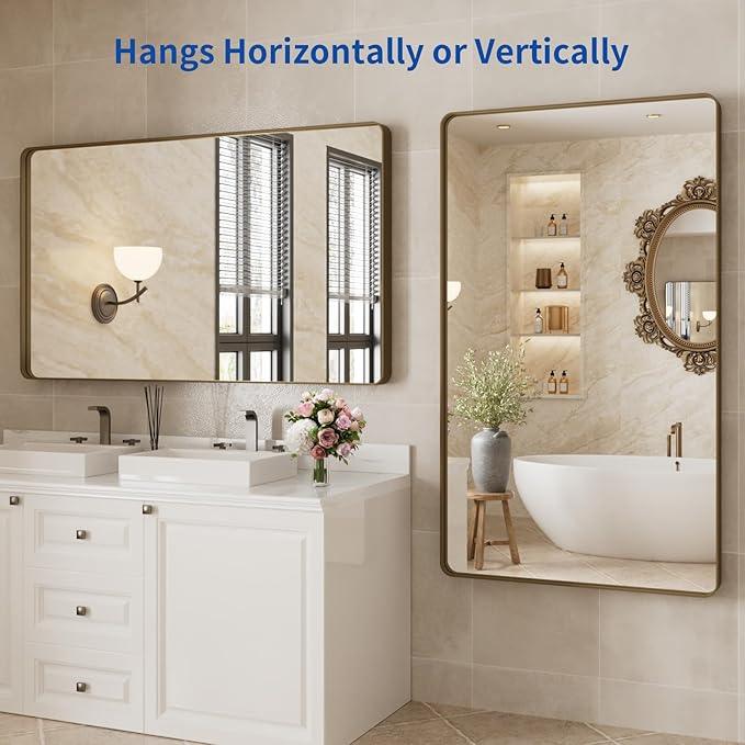 WEER 50x30 Inch Bronze Bathroom for Wall, Farmhouse Oil Rubbed Bronze Mirror, Rectangle Bronze Vanity Mirror with Aluminum Alloy Brushed Metal Frame, Tempered Glass, Anti-Rust (Horizontal/Vertical) - ModernBath