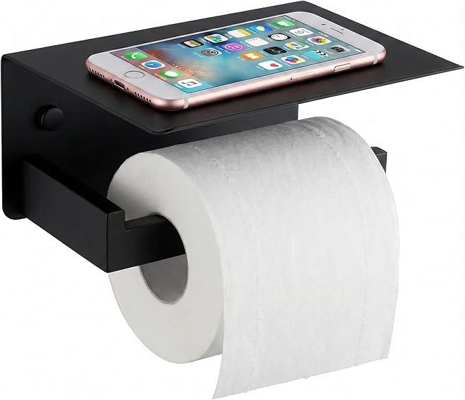 Toilet Paper Holder with Phone Shelf, The Midnight Series - Matte Black Wall Mount Dispenser with Large Storage, Industrial Grade SUS304 Stainless Steel Bathroom Hardware, Rust Proof (Matte Black) - ModernBath