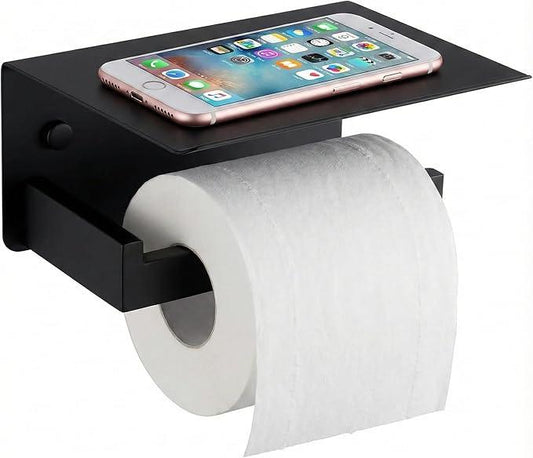 Toilet Paper Holder with Phone Shelf, The Midnight Series - Matte Black Wall Mount Dispenser with Large Storage, Industrial Grade SUS304 Stainless Steel Bathroom Hardware, Rust Proof (Matte Black) - ModernBath