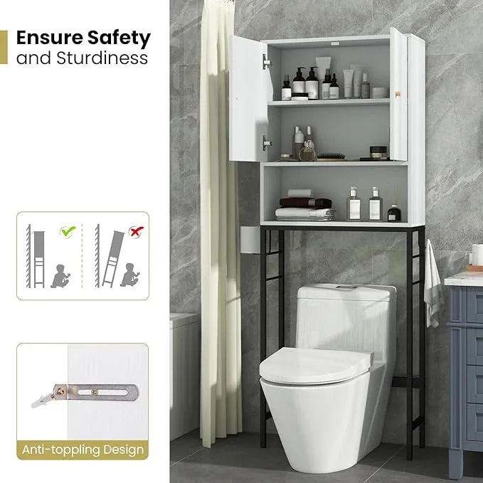 Giantex Over The Toilet Storage Cabinet, Bathroom Space Saver W/Toilet Paper Holder & Hook, Adjustable Shelf & Bottom Bar, Open Storage Cube, Over Toilet Bathroom Organizer for Laundry, Restroom - ModernBath