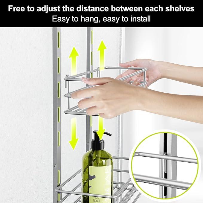 Orimade Over the Door Shower Caddy Adjustable 5 Tier Silver Grey,Bathroom Hanging Organizer Shelf Rustproof with 4 Hooks,Shower Basket with Soap Holder and Suction Cup - ModernBath